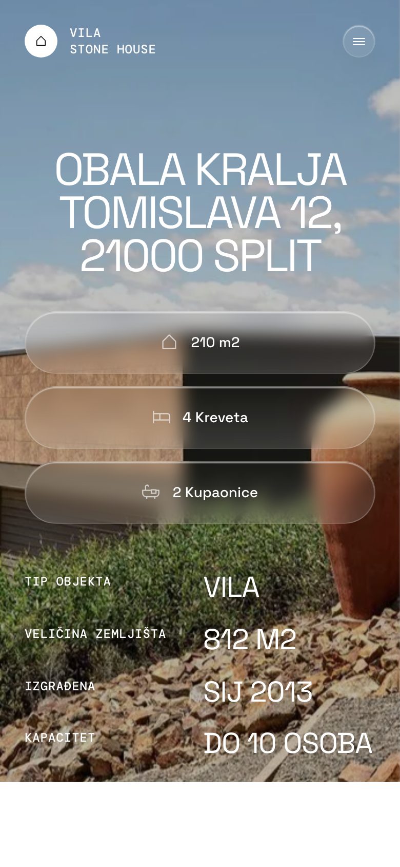 Villa Stone House template — mobile view